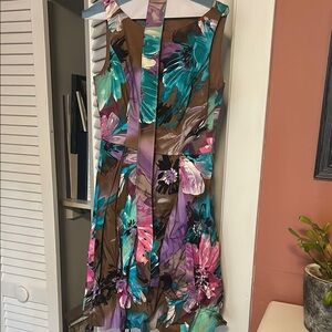 Floral Sleeveless Dress with Belt- Multicolor